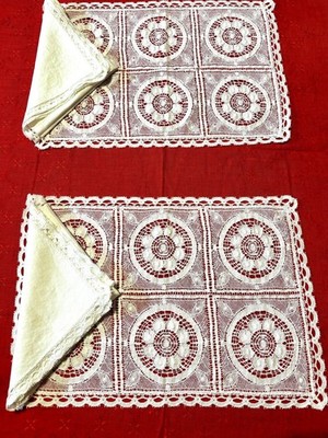 Antique Italian Cantù All Lace Placemat & Napkins 12 Pc Handmade Bobbin Lace