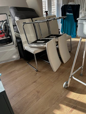 Set of 6 White Upholstered Faux Leather Chrome Metal Cantilever Dining Chairs