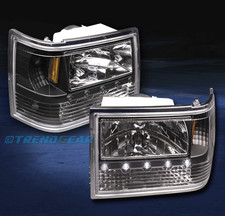 For 1993-1998 Jeep Grand Cherokee Led Black Headlights Corner Bumper 3in1
