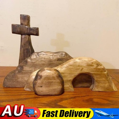 Easter Wooden Empty Tomb Cross Religious Decor Home Decoration (4 Piece Set)