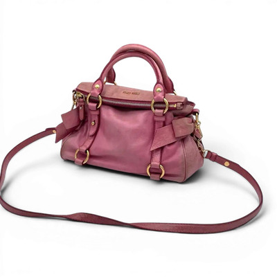 ミュウミュウ VITELLO LUX ショルダーバッグ　ピンク ベージュ Miu Miu Vitello Lux Mini Bow Bag Pink 2way Shoulder Handbag