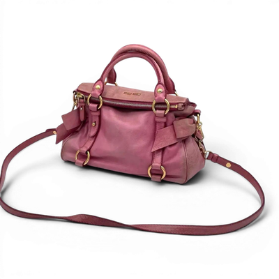 Miu Miu Vitello Lux Mini Bow Bag Pink 2way Shoulder Handbag