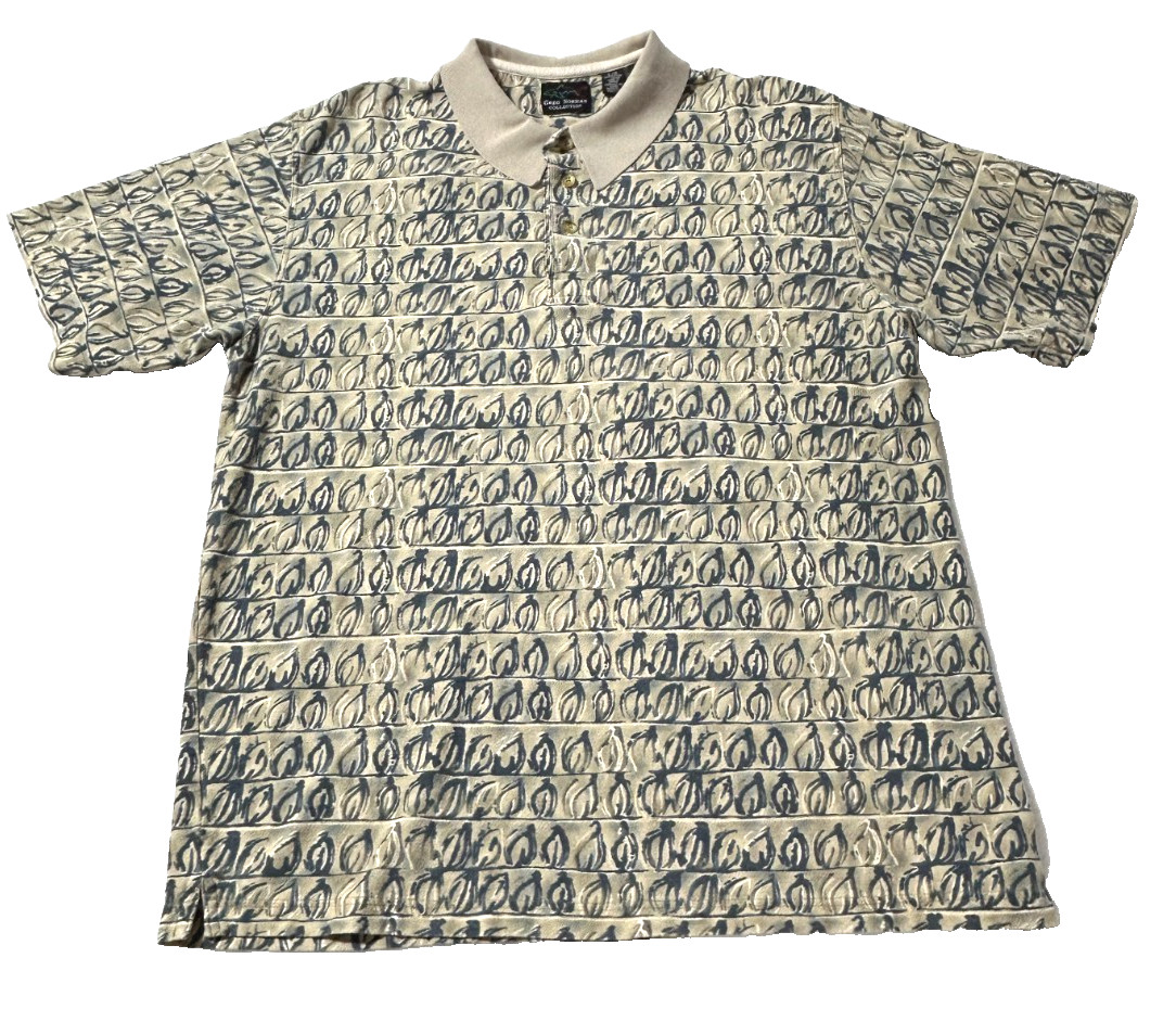 vintage Greg Norman Collection Golf Polo Shirt Mens L Geometric All Over Print