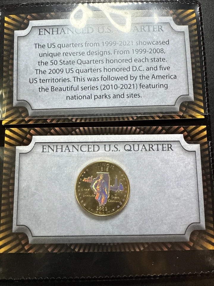 2003 Illinois Genuine U.S. Quarter Coin 24K Gold Plated Prism Hologram & Card - Image 3 of 4