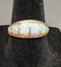 Vintage Native American Sterling Silver Lab Opal Inlay Ring Size 8 Signed DD