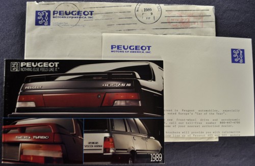 1989 Peugeot Brochure +Letter 405 Mi16 505 Turbo Sedan Wagon Excellent Original