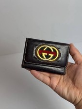 Gucci Vintage Interlocking GG Web Stripe Brown Leather Key Holder Case