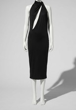 Versace Women's Black Twist-Front Plunge Cocktail Dress Size 42