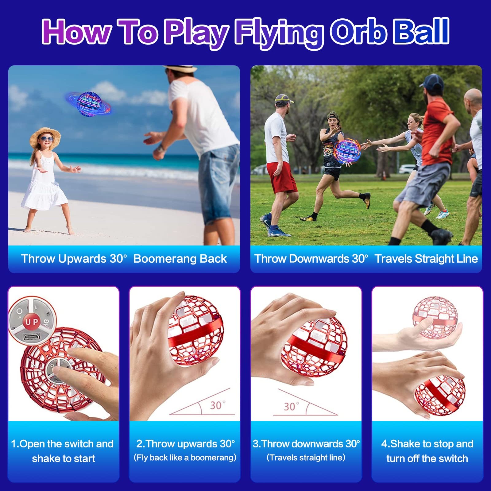 Flying Orb Ball Toy - 2025 Upgraded Magic Flying Orb Toy with LED Light 360°R...