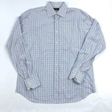 Canali Men's Dress Shirt 16 41 Blue Gray Gingham Check Long Sleeve Made in Italy