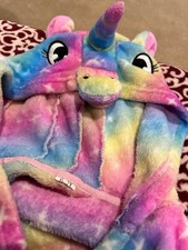Girls Size 6-7 Rainbow Unicorn Hooded Bathrobe