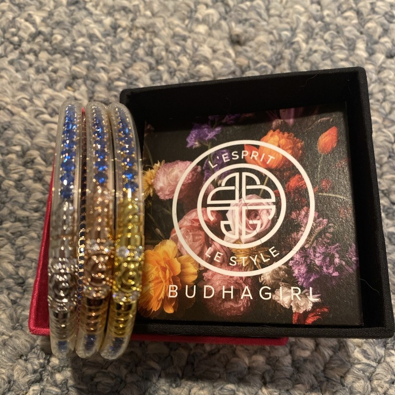 NEW BuDhaGirl Three Queens All Weather Bangles – Sapphire | Large | Set of 3 NWT