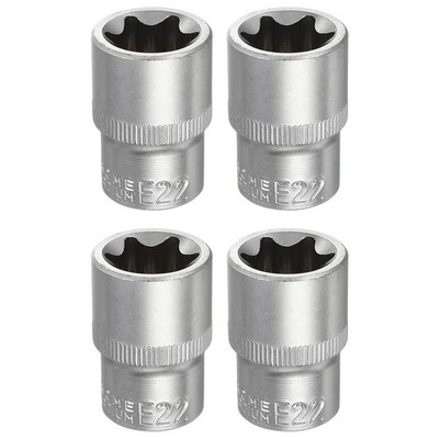4pcs E-Torx Socket 1/2'' Drive E22 Star Socket 1.5'' Long 35K Alloy Steel