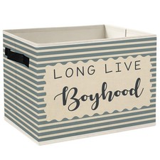 Boy Nursery Storage Bins Box with Handles, Blue Striped Long Live Boyhood Fol...