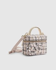 River Island Womens Crossbody Bag Pink Boucle Pearl Grab Handle Zip Fastening