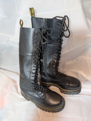 Dr. Martens Audrick 20i Black Nappa Leather Platform Knee High Boots Womens 7