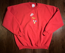 Vintage Red Christmas Sweatshirt Crewneck Bells Noel Happy Holidays Size XL