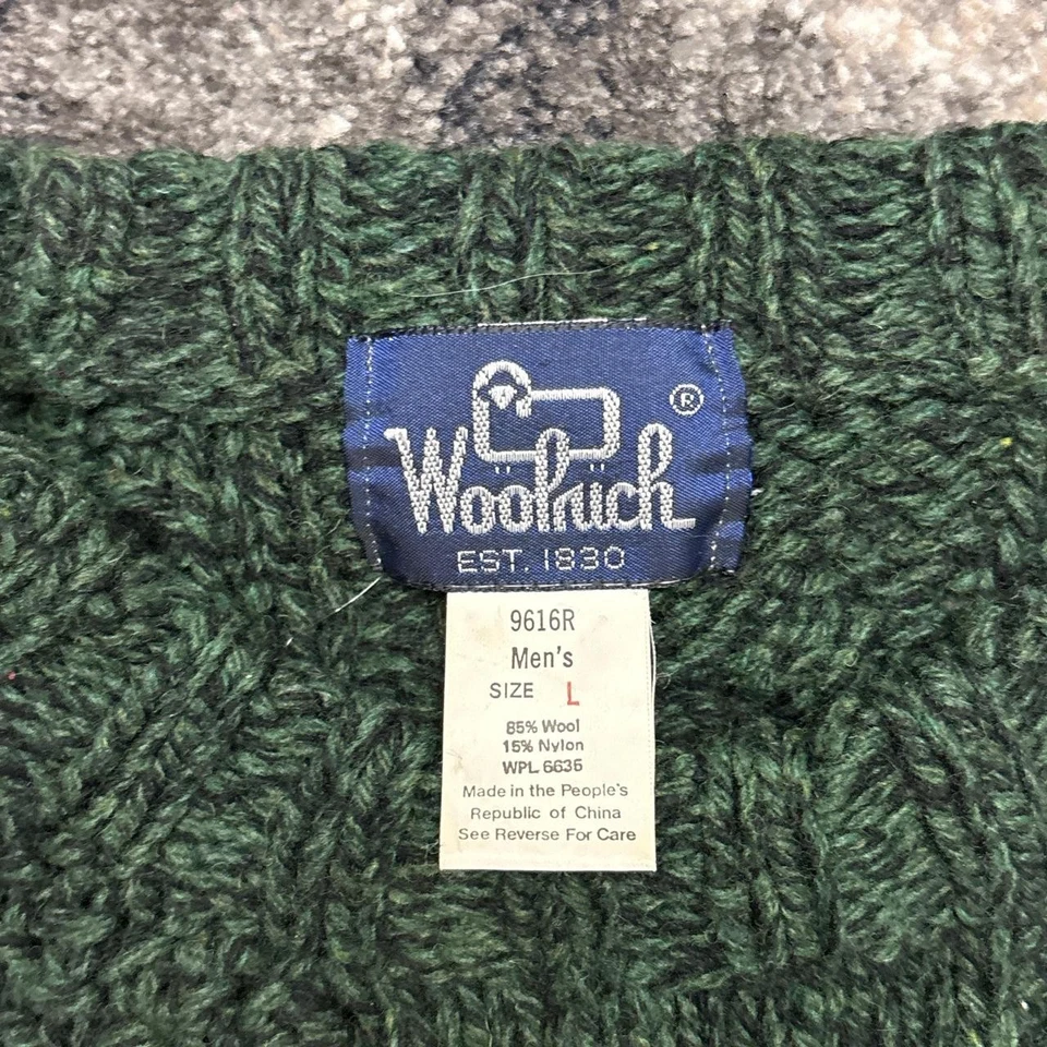 Suéter Woolrich De Colección Para Hombres Grande Lana Verde Cable Tejido Navidad Ciervo Años 90 Foto 2 de 4