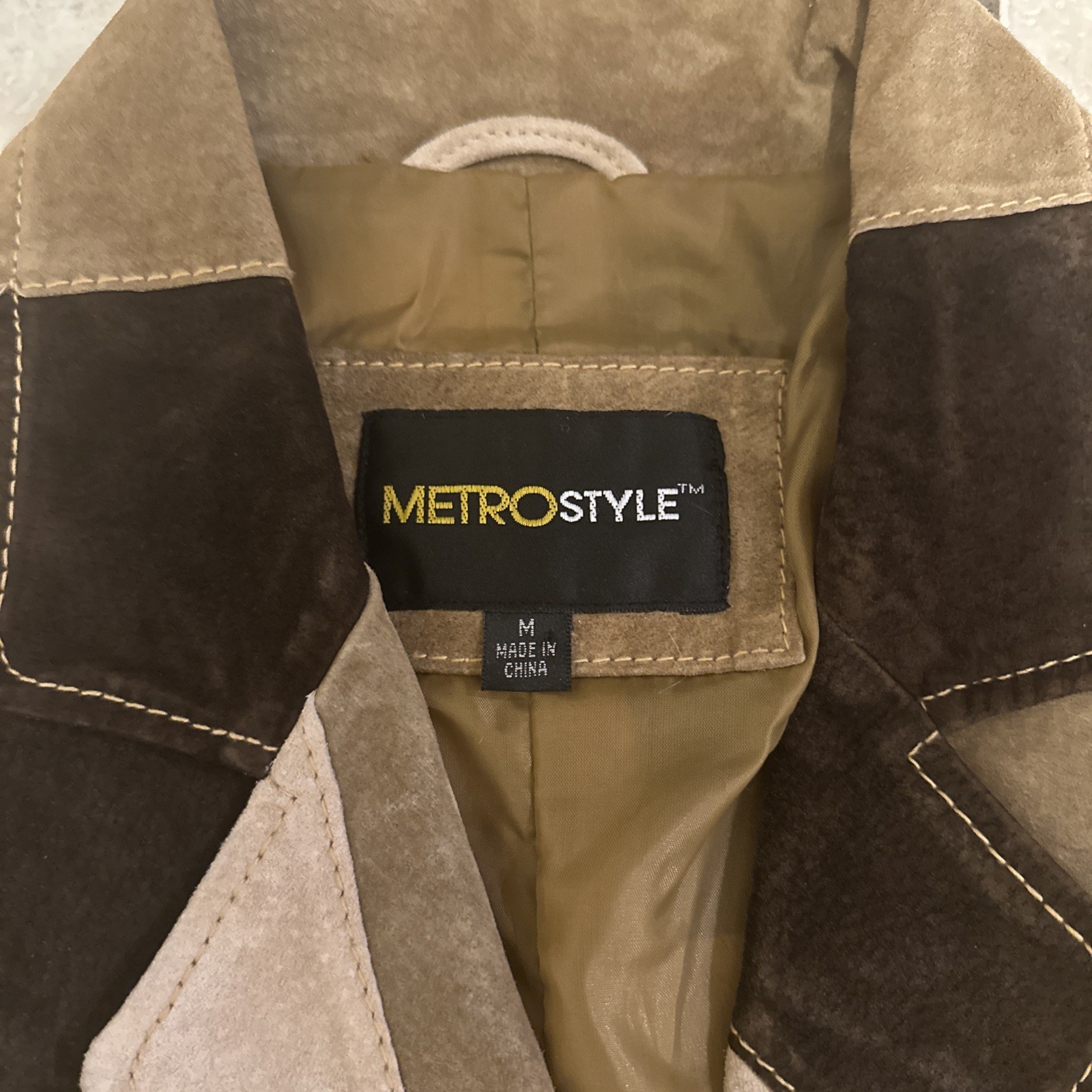 vintage Suede Trench Coat Jacket Patchwork Brown … - image 2