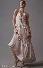Anthropologie BHLDN High-Neck Ruffle Printed Organza Maxi Dress -Size L