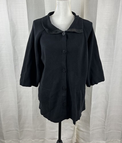 Cárdigan grueso con botones de mezcla de algodón de seda Eileen Fisher talla mediana - negro - Imagen 10 de 10