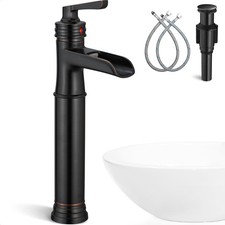 Brass Vessel Sink Faucet Tall Bathroom Faucet Waterfall Oil Rubbed Bronze 1 H...