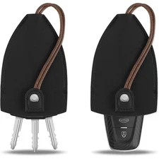 Universal Car Key Fob Cover PU Leather Protective Sleeve Case with Keychain Hook