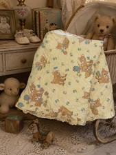 Vintage Woodland Baby Deer Crib Quilt Yellow Ruffle Blanket Nursery 54x42 Fawn