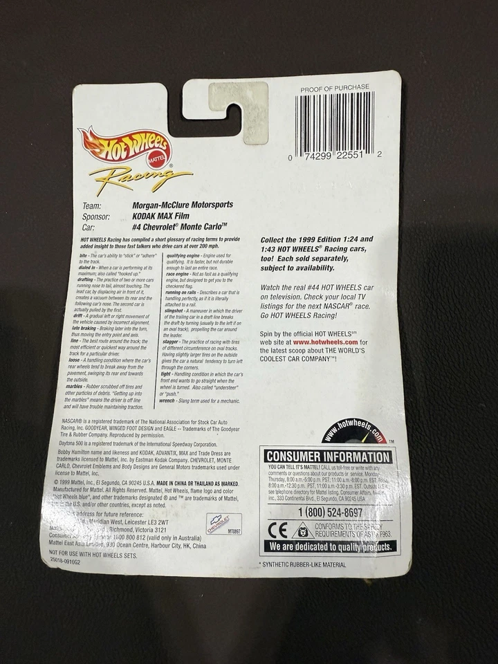 Bobby Hamilton #4 NASCAR Kodak Advantix Chevy escala 1:64 DieCast 1999 nuevo Foto 2 de 2