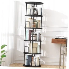 5Tier Rotating Bookshelf, 360 ° Display Stackable Spinning Bookshelf Black