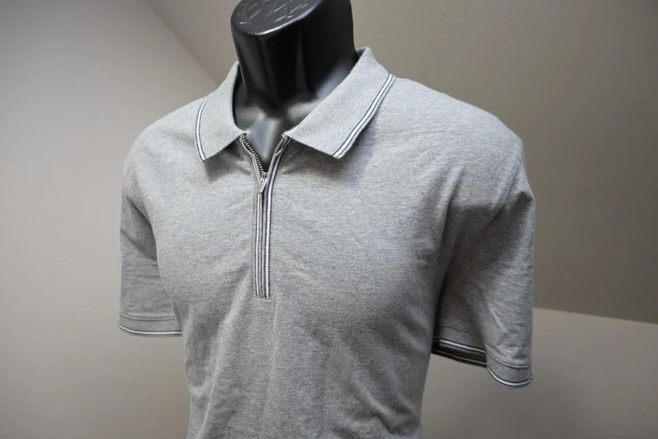 Express 1/4 Zip Polo Shirt Stretch Gray Casual Short Sleeve Mens Sz Large - Image 4 of 4