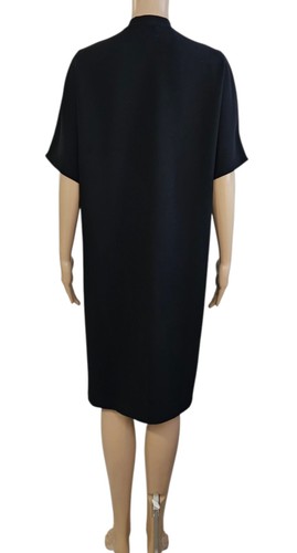 VINCE Black Crepe Double V Neck Elbow Sleeve Inverted Pleat Shift Dress S $375 - Picture 5 of 6