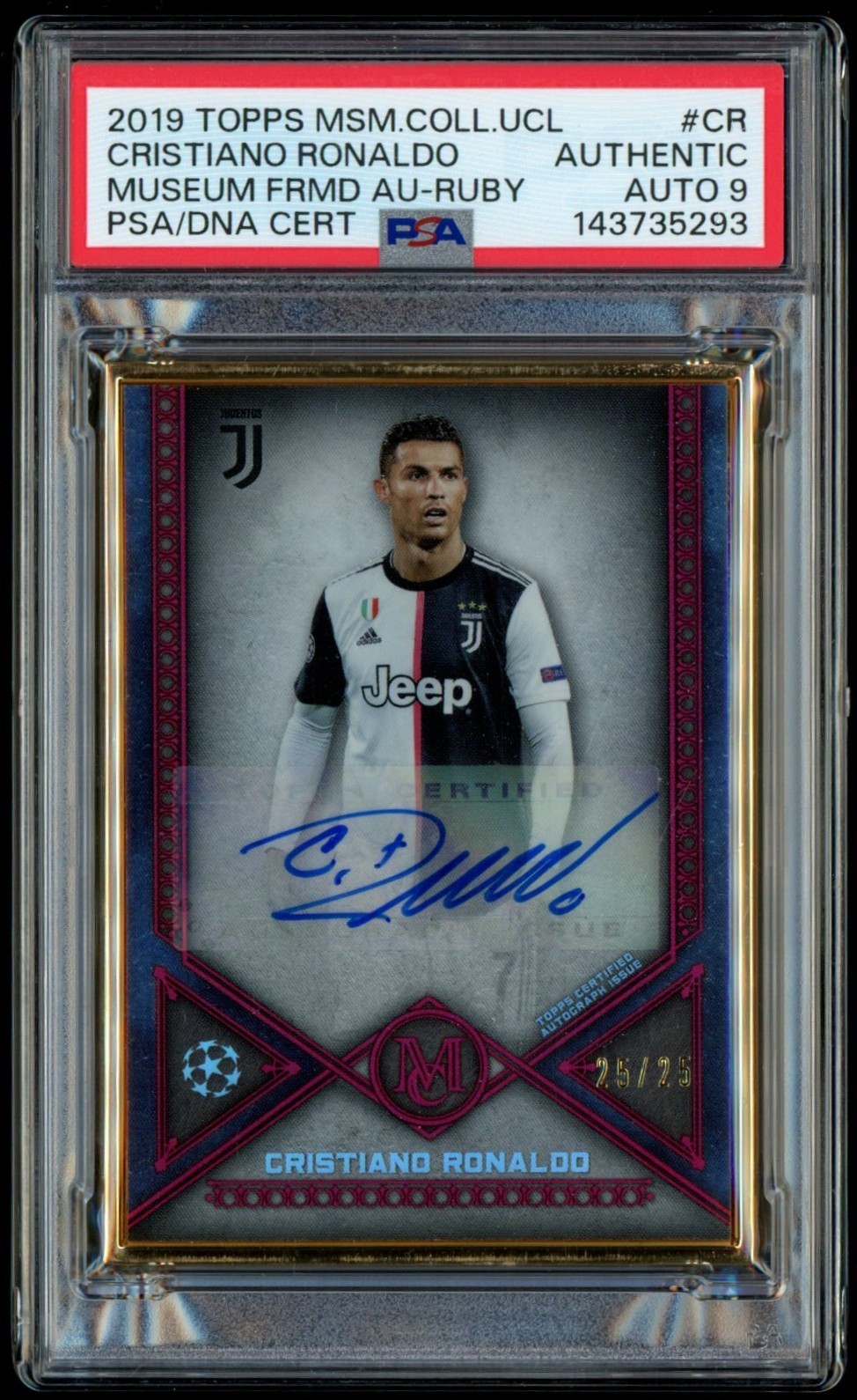 2019 Topps Museum Collection Cristiano Ronaldo Framed Auto Ruby /25 PSA Auth