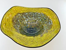 Large Studio Art Glass Platter/Bowl ~16” Green Speckled, Hand Blown