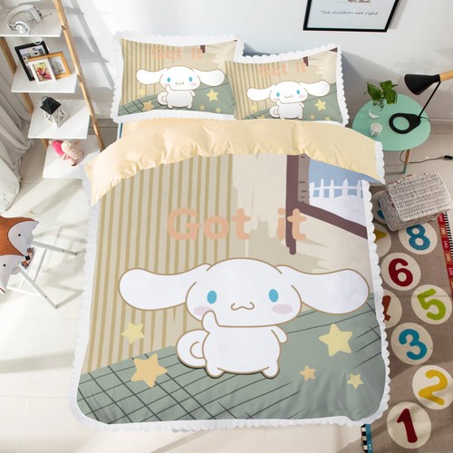 Cute Cinnamoroll Bedding Set Girl Lace Bed Sheet Quilt Cover Pillow Case 3/4 PCS - Picture 2 of 20