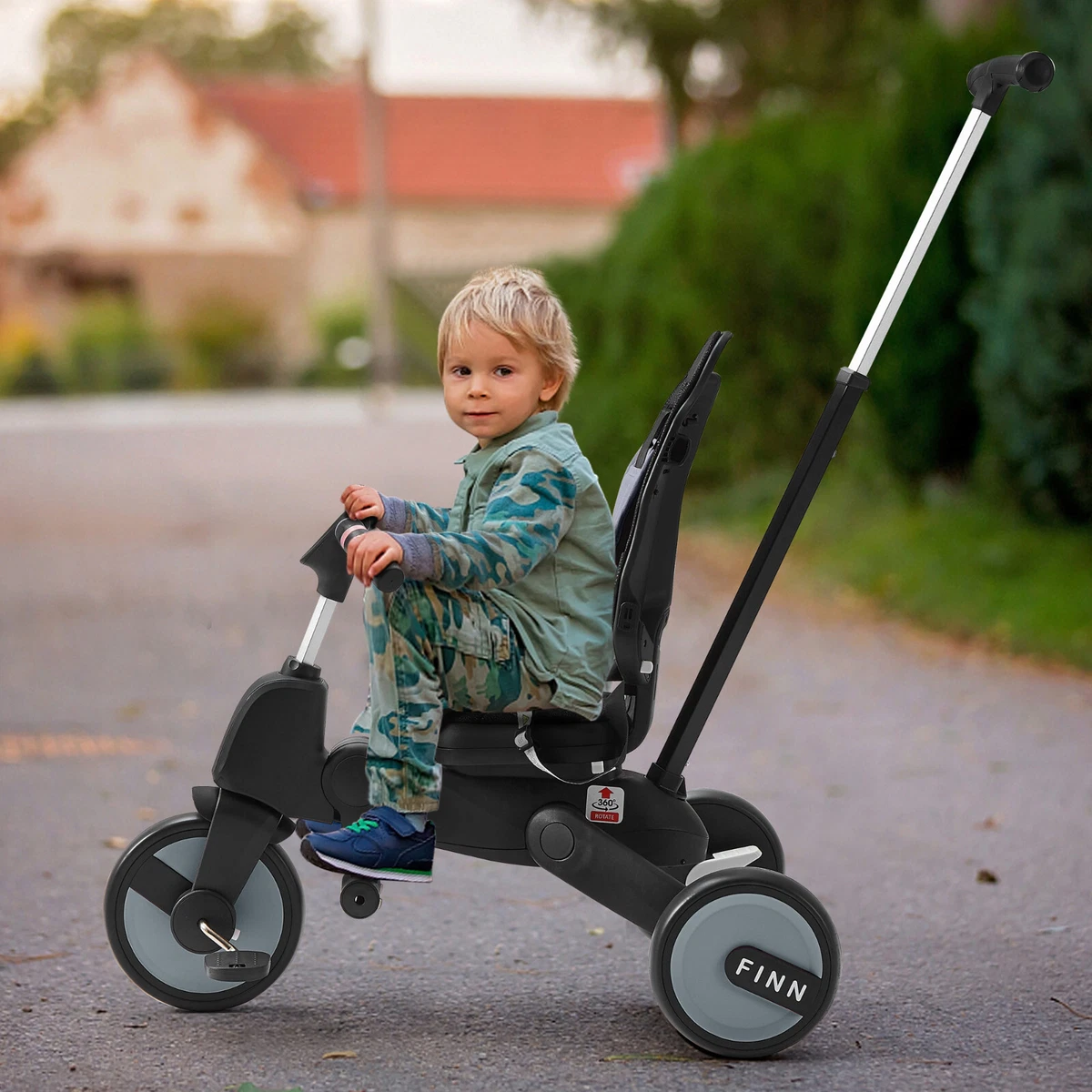 FableKids® Tricycle 7in1 Tricycle enfant guidon vélo bébé poussette Gris