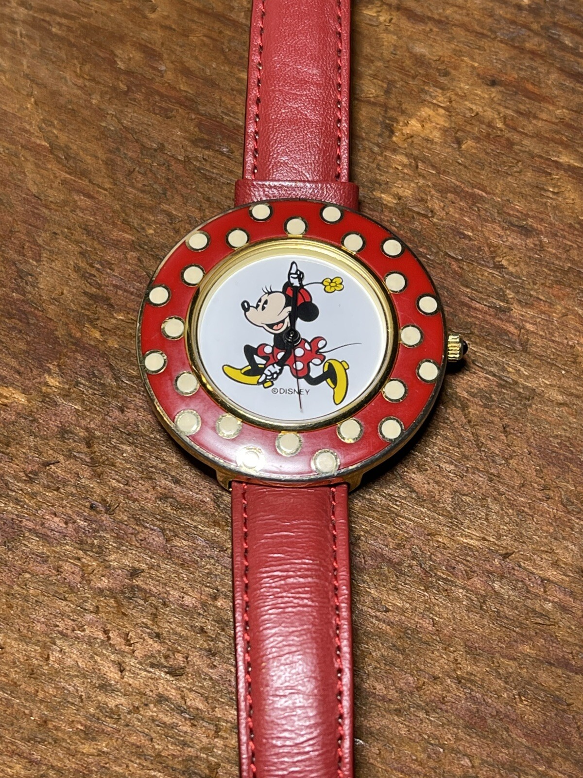 Disney Store Minnie Mouse Retro Watch Ladies Red Leather Band Needs Battery