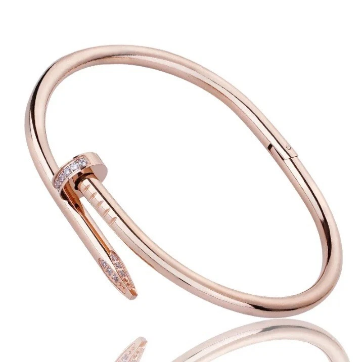 Bracciale Rigido Chiodo donna Acciaio E Zirconi Colore Oro, Rosa E Argento 316L - Immagine 4 di 4