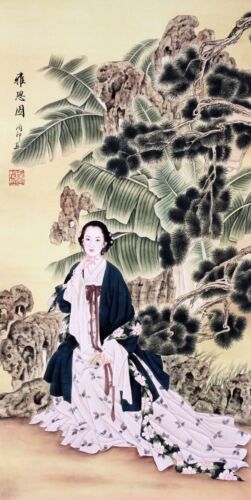 100% ORIGINAL ASIAN ART CHINESE FIGURE WATERCOLOR PAINTING-Ancient people&tree - Bild 1 von 12