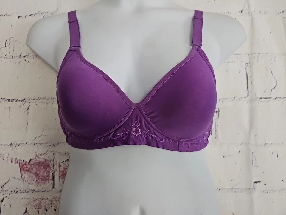 Sujetador Inalámbrico Rosa Íntimates Púrpura Bordado Talla 38B Ajustable Correas #8048 forradas Foto 3 de 4