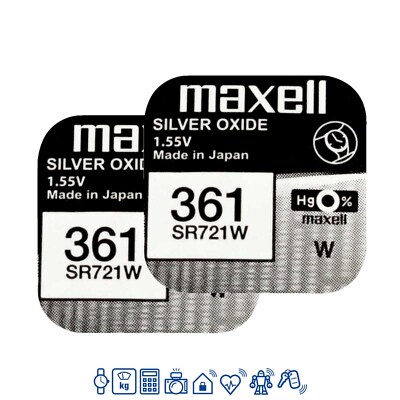 2 x Maxell 361 Uhrenbatterie 1,55 V SR721W SR58 RW 410  22mAh Knopfzelle