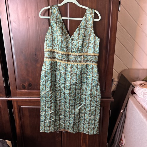 cynthia howie Silk Outfit Green Brown Gold 14 - Picture 8 of 13