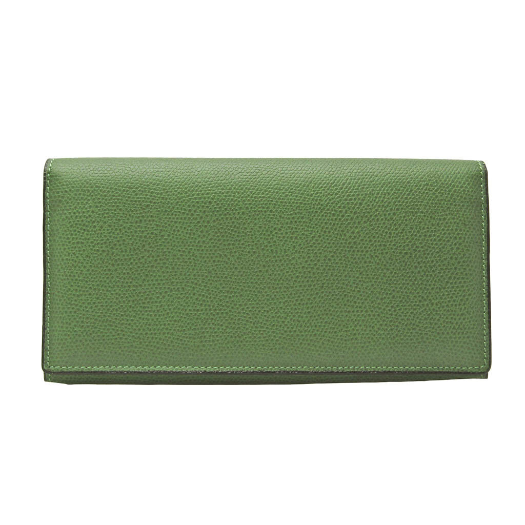 Valextra V9L13 Women's  Calfskin Long Wallet (bi-fold) Green BF567023