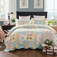 Mixinni Seashell Beach Bedding Set Queen Beach Theme Quilt Set With Shams She... on sale Mixinni Seashell Beach Bedding Set Queen Beach Theme Quilt Set With Shams She... on sale