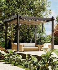 10'x10' Aluminum Pergola,Outdoor Patio Pergola Backyard with Retractable Canopy
