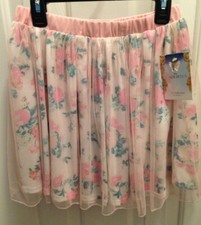 Disney Cinderella Pink Floral Sparkly Skirt Size 10 Tulle Overlay Elastic Waist