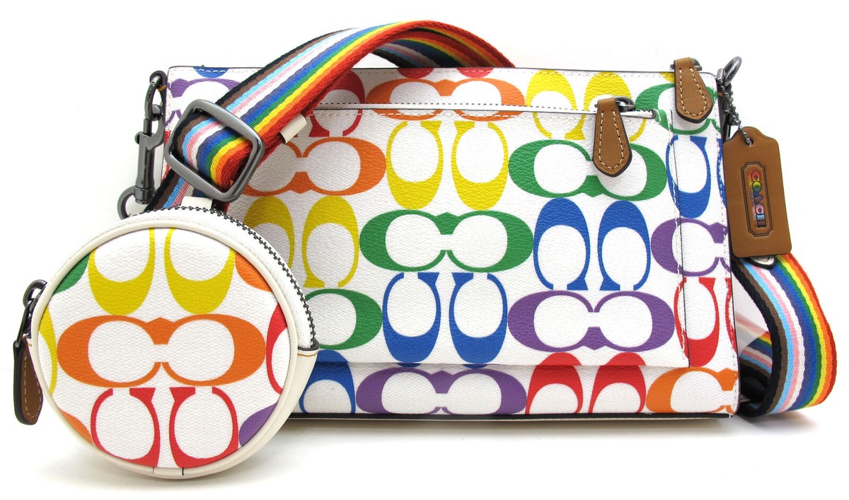 NWT COACH HOLDEN Clutch Crossbody w/Attached Pouch Signature Rainbow Chalk  Multi
