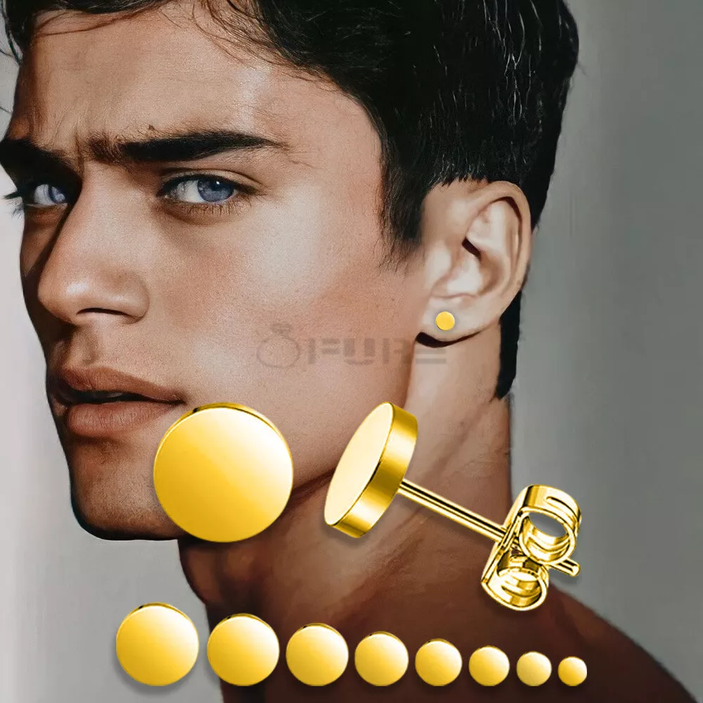 3 12MM Flat Circle Stud Earrings Gold Plated Surgical Stainless Steel Jewellery