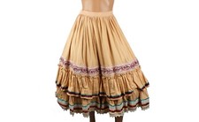 Prairie Girl Skirt XS Vintage Long Peach Striped Flared Ruffled Tiered Hem