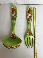 Vintage Mushroom Ceramic 2 Piece Utensil Wall Hangings Green Ladle Spoon Fork